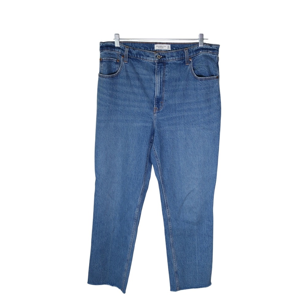 Abercrombie & Fitch The 90s Straight Ultra High Rise Blue Jeans Raw Hem 33 16R
